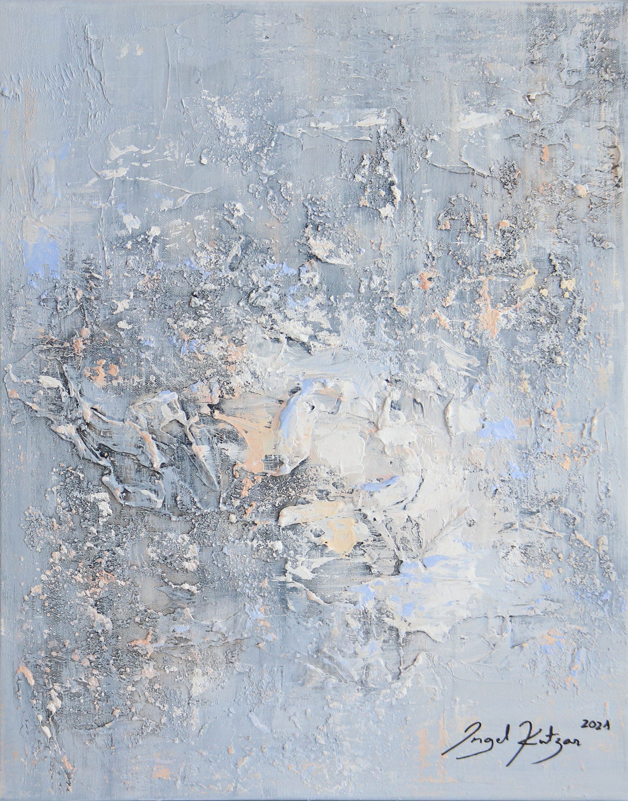 Blue daydream – textured original abstract painting in light blue and white tones