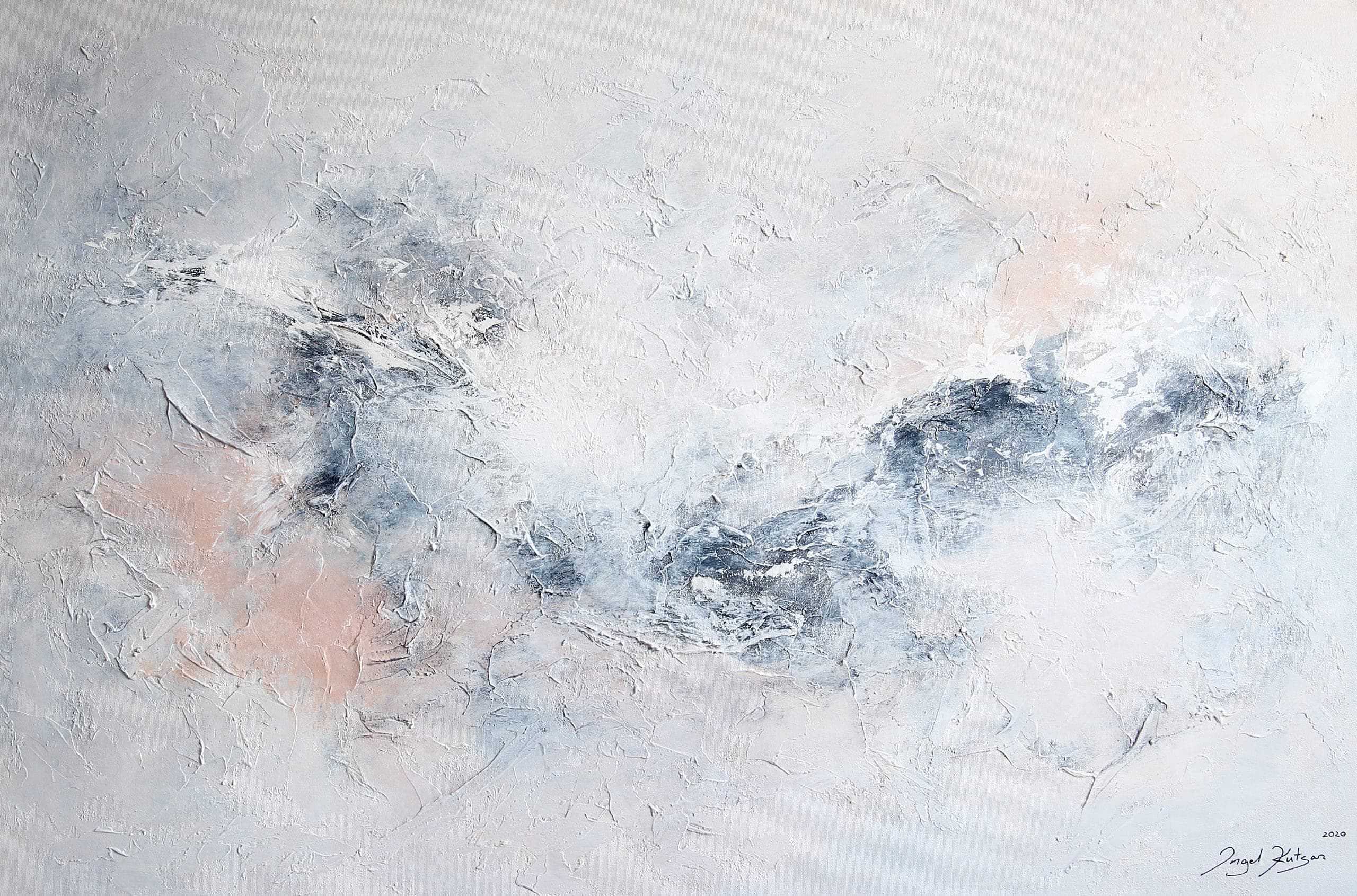 Together forever – textured original abstract painting in light blue, beige and white tones