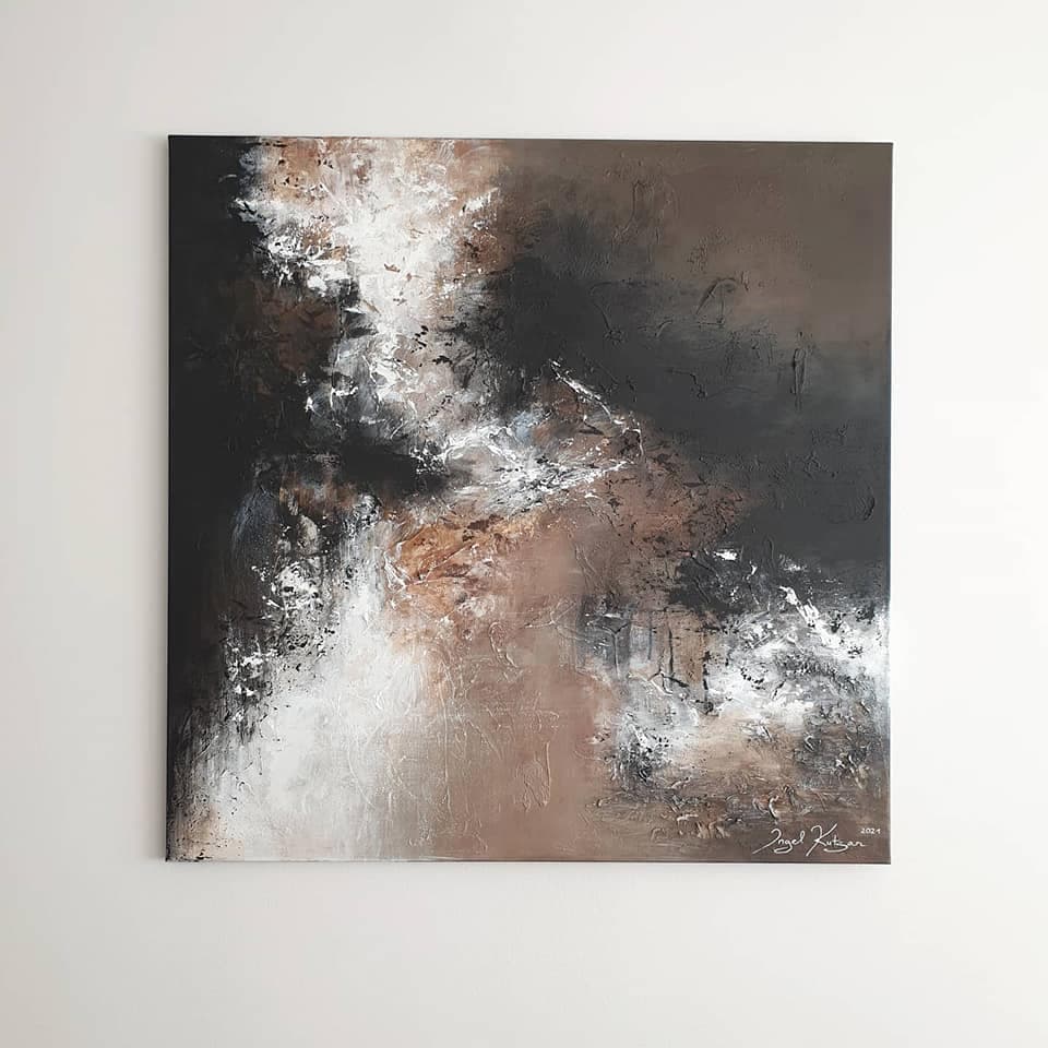 Beautiful illusion II – textured original abstract painting in black, brown and white tones