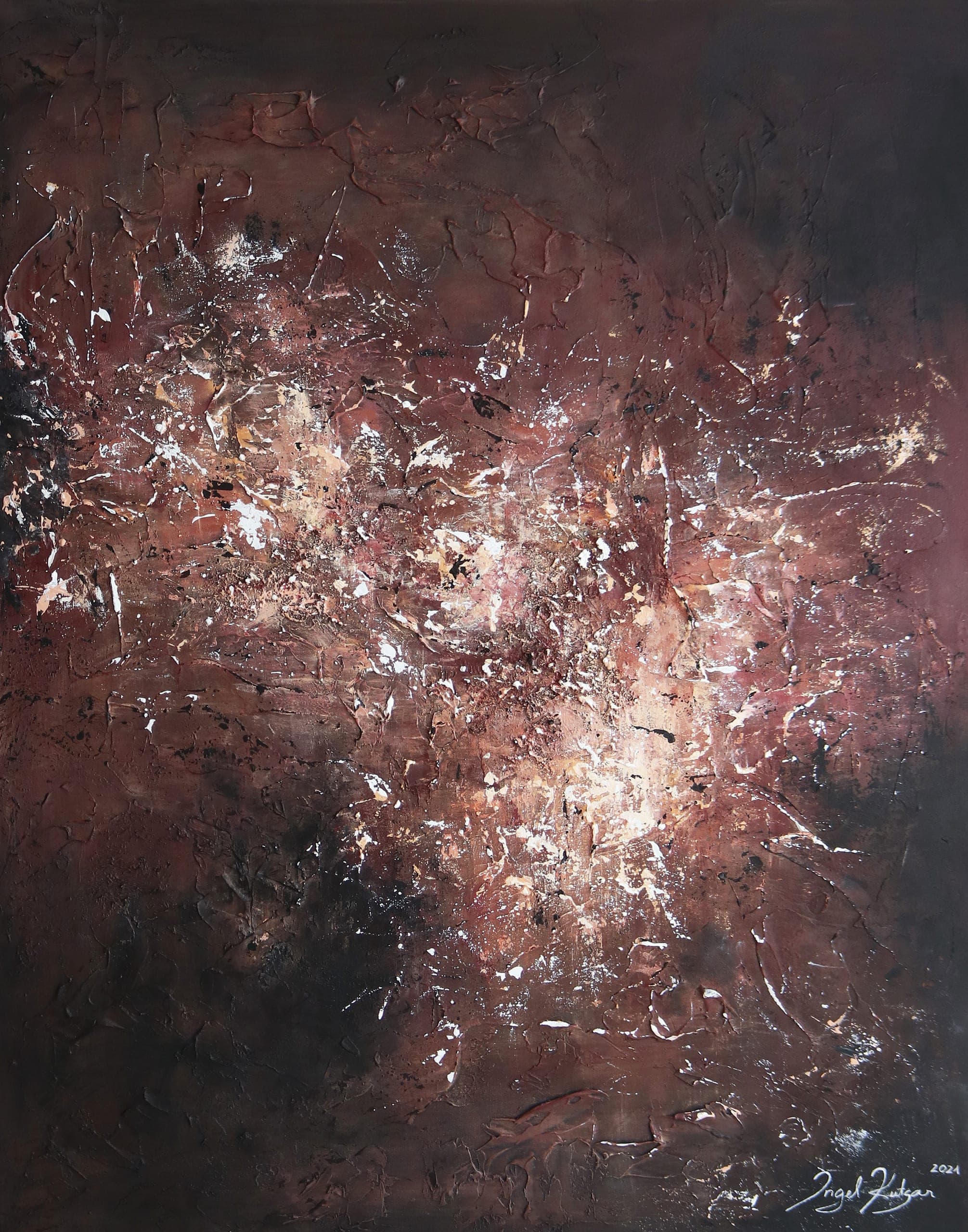 The Most Beautiful Moment– textured original abstract painting in rich burgundy red and cream white tones
