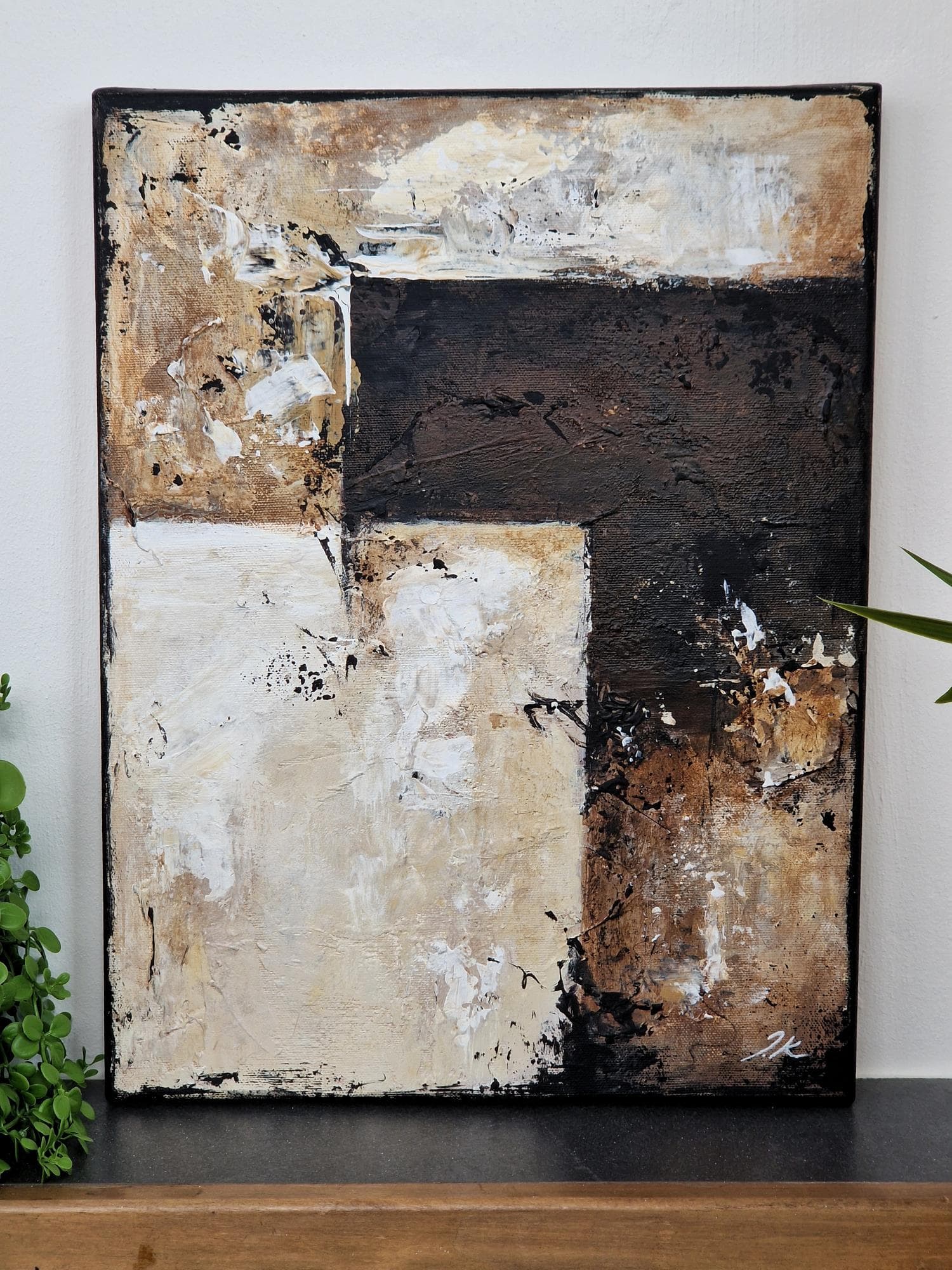 Composition n2 – textured original abstract painting in brown and beige tones