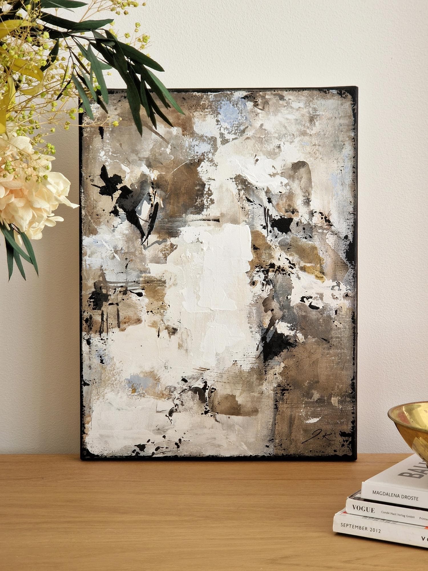 Composition n4  – textured original abstract painting in brown and white tones