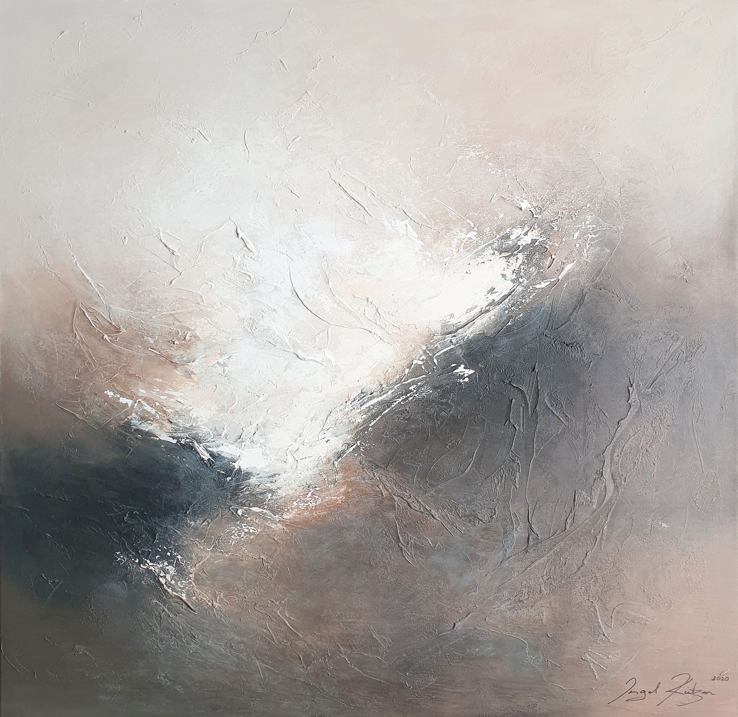 Togetherness – textured original abstract painting in dark and light brown, white tones