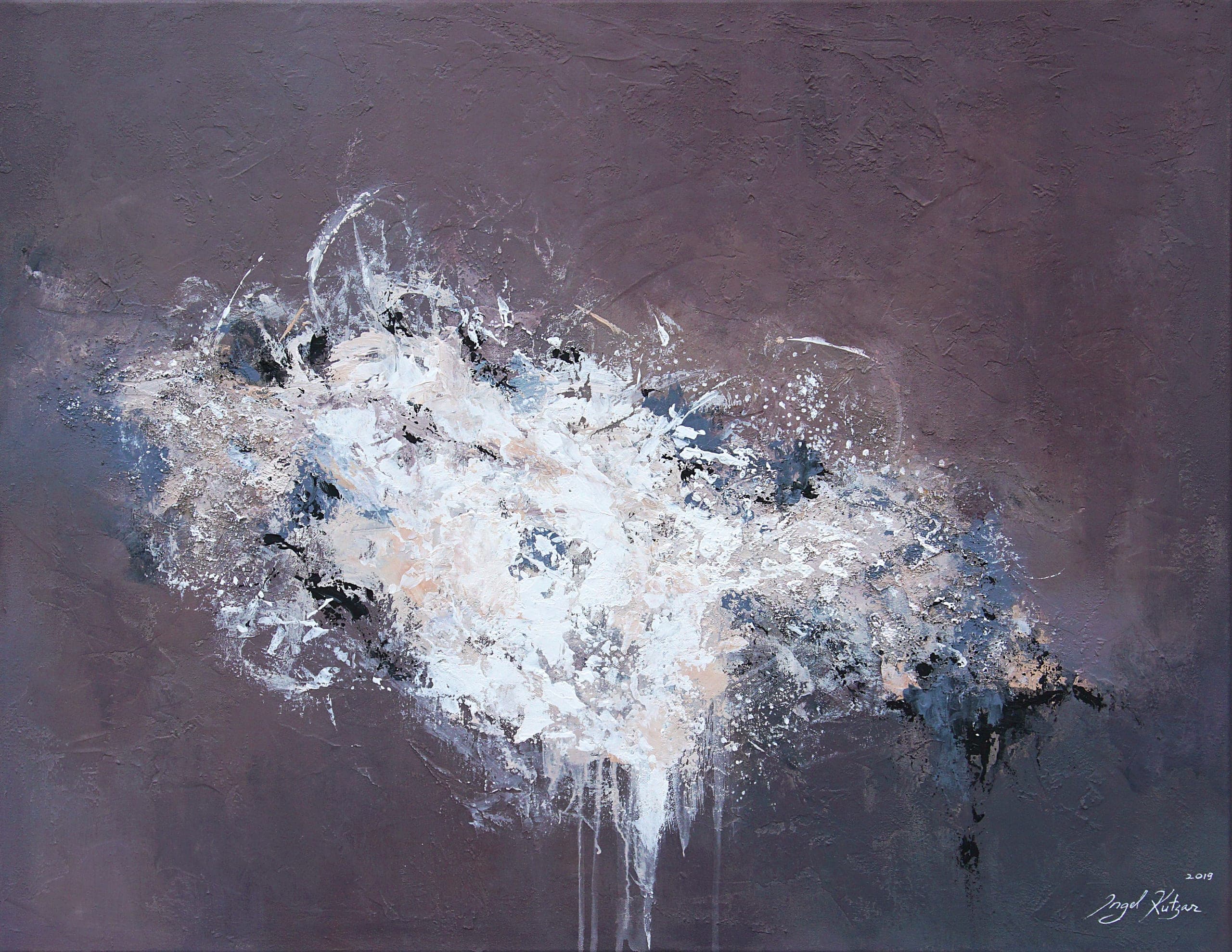 Eternal sunshine – original abstract painting in dark purple, blue and white tones with rich texture