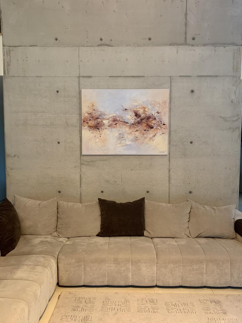 Ingel Kutsar's abstract original painting "Illuminated moment" on the wall in an interior