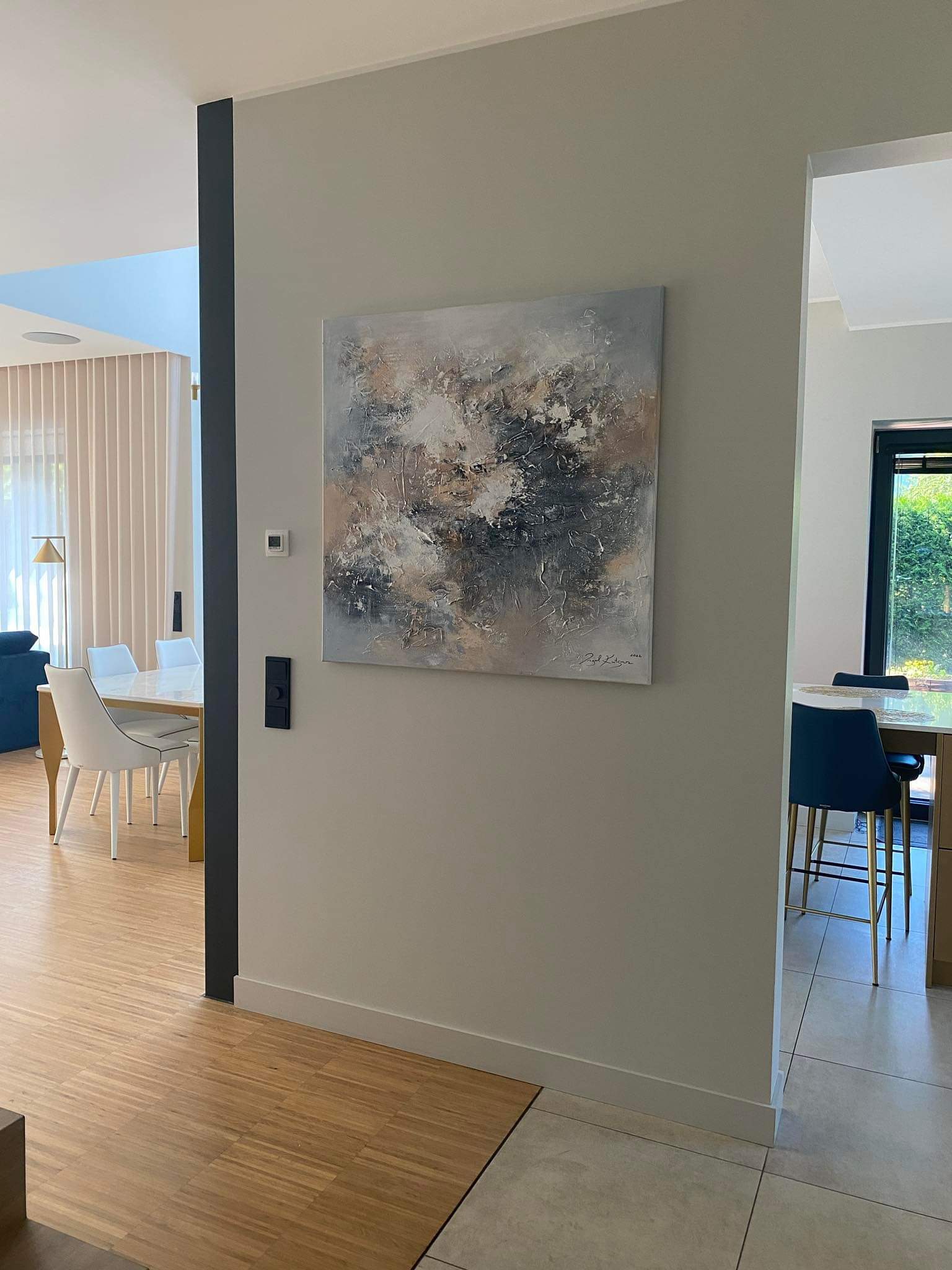 Ingel Kutsar's abstract original painting "That wonderful feeling" on the wall in an interior