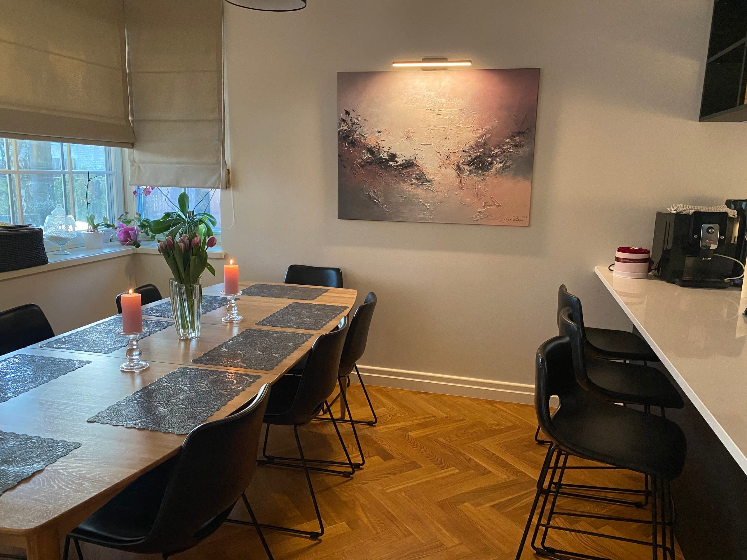 Ingel Kutsar's abstract original painting "Sunset II" on the wall in an interior