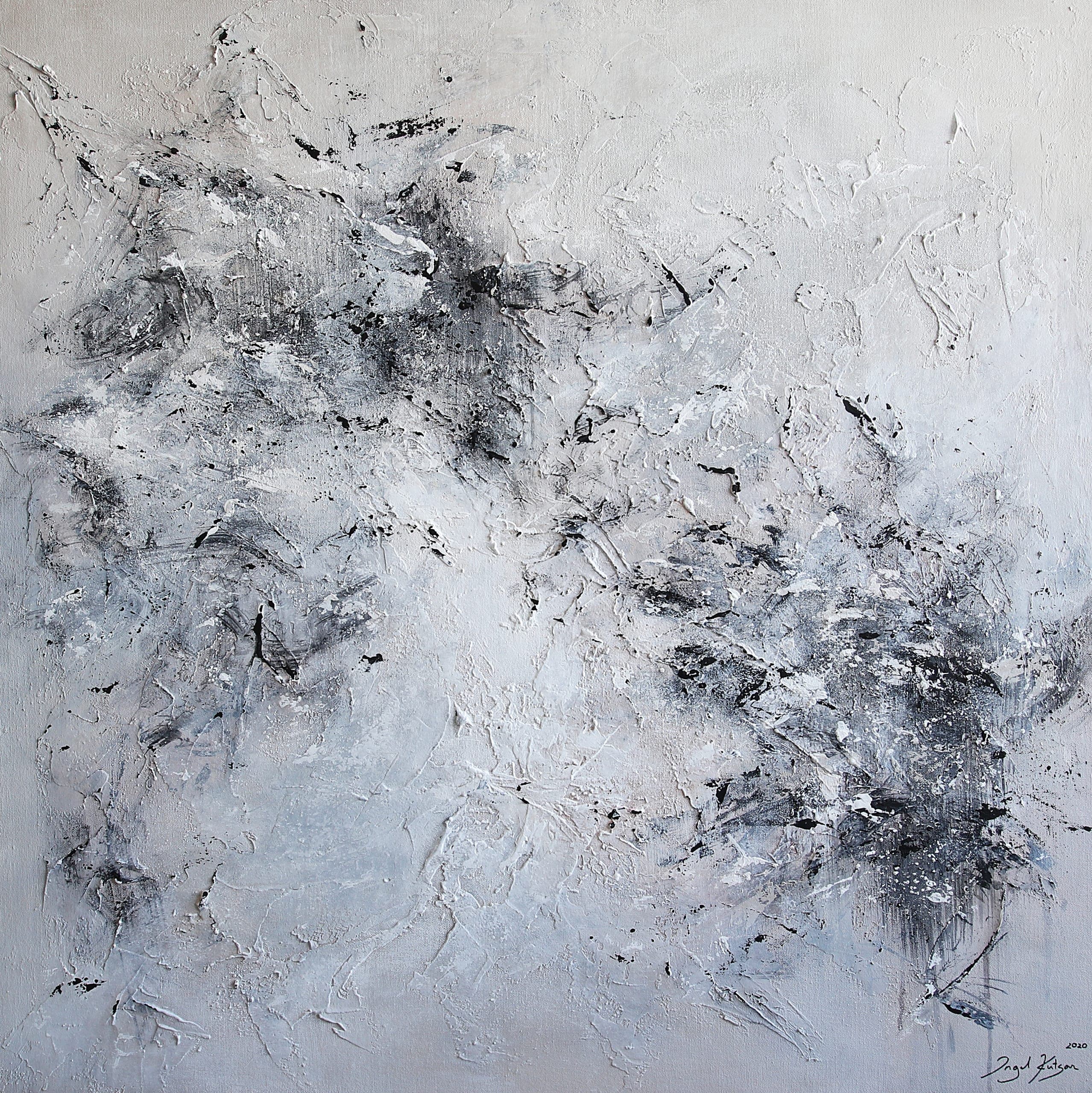 A Thousand patterns – textured original abstract painting in gray, black and white tones