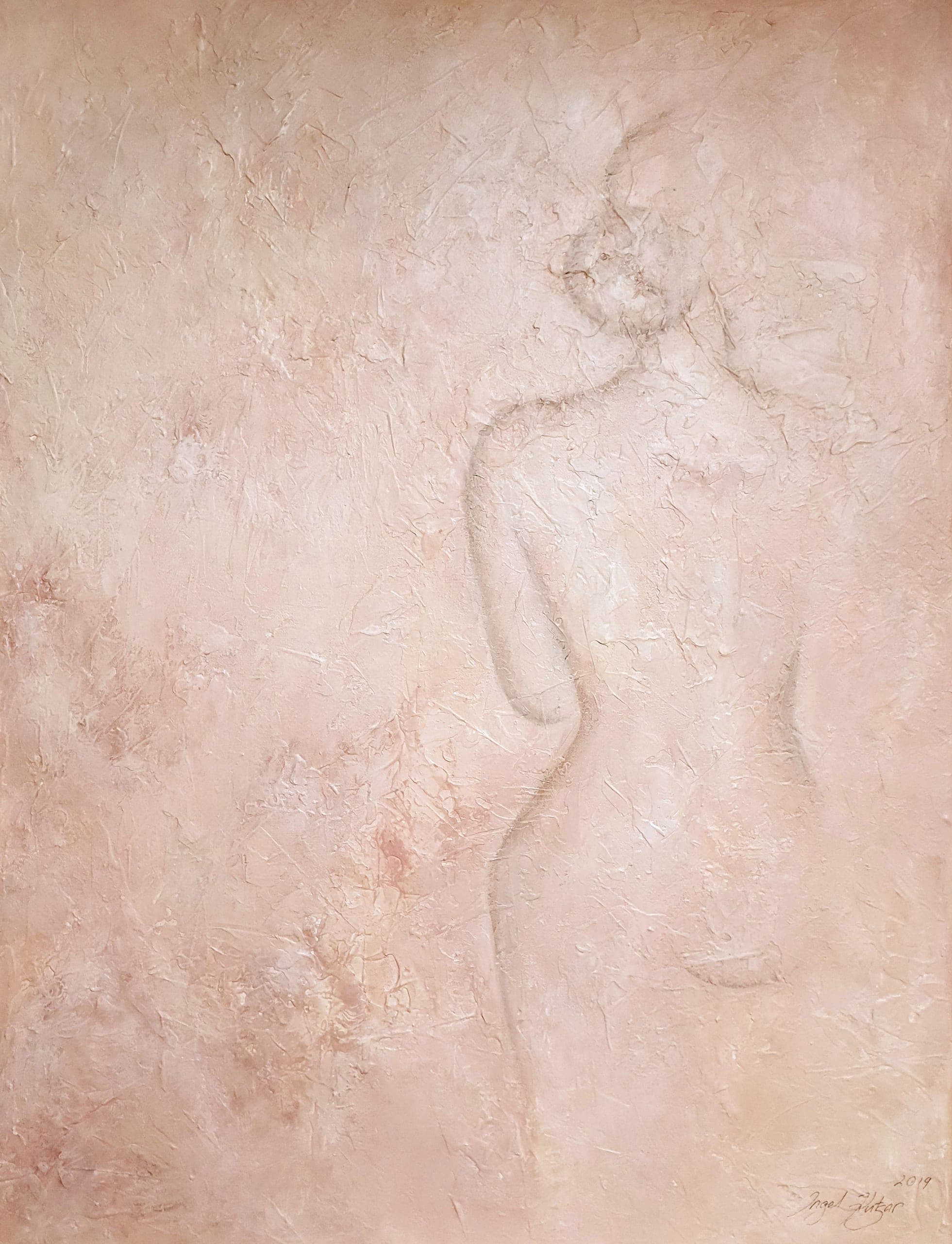 Textured abstract artwork in light pink, beige and white tones, contemporary original painting