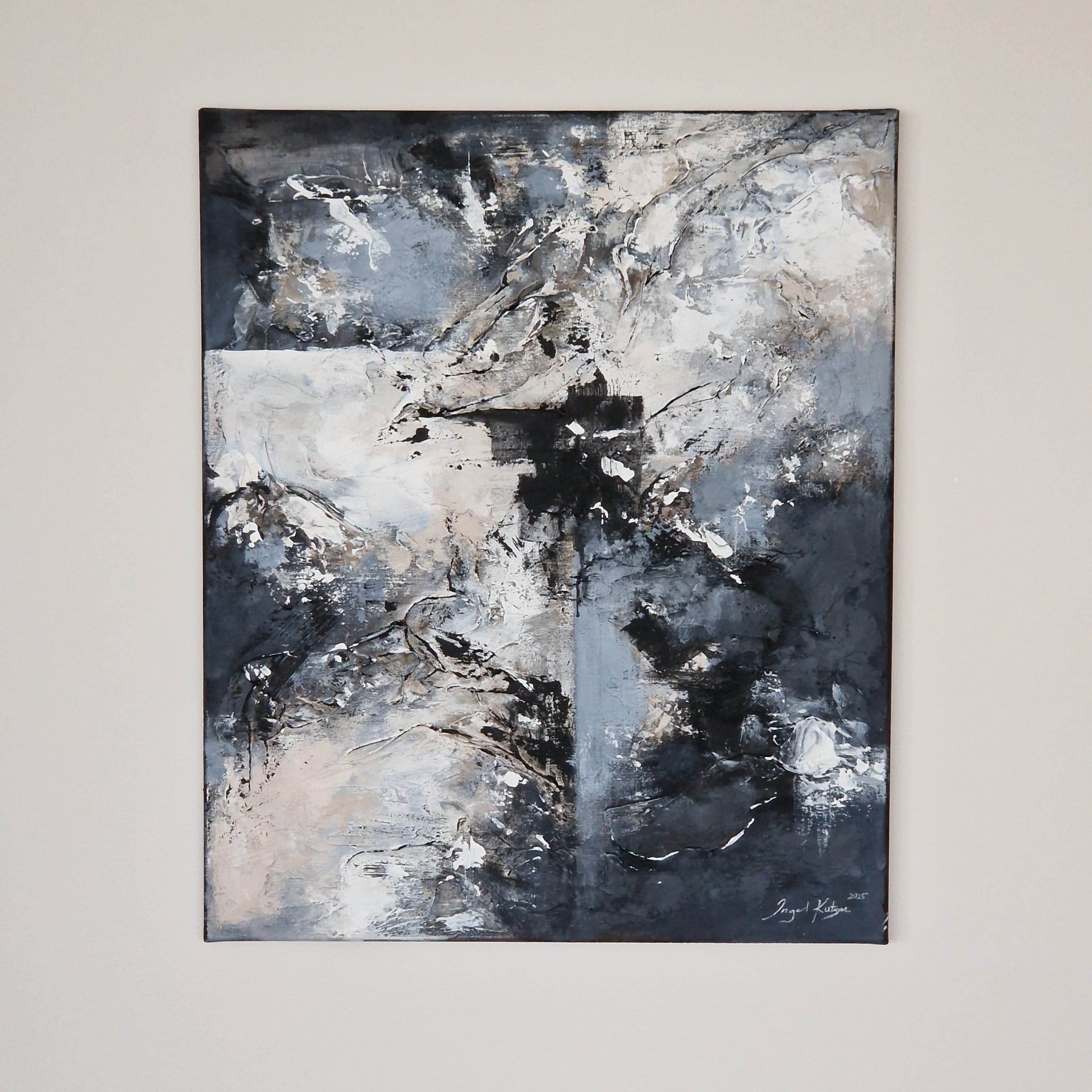 Beauty of darkness II – textured original abstract painting in light and dark blue tones