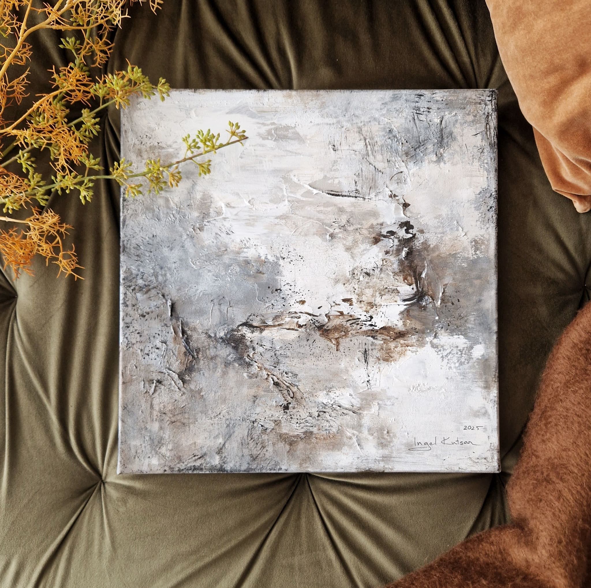 Serenity II – textured original abstract painting in gray and light tones
