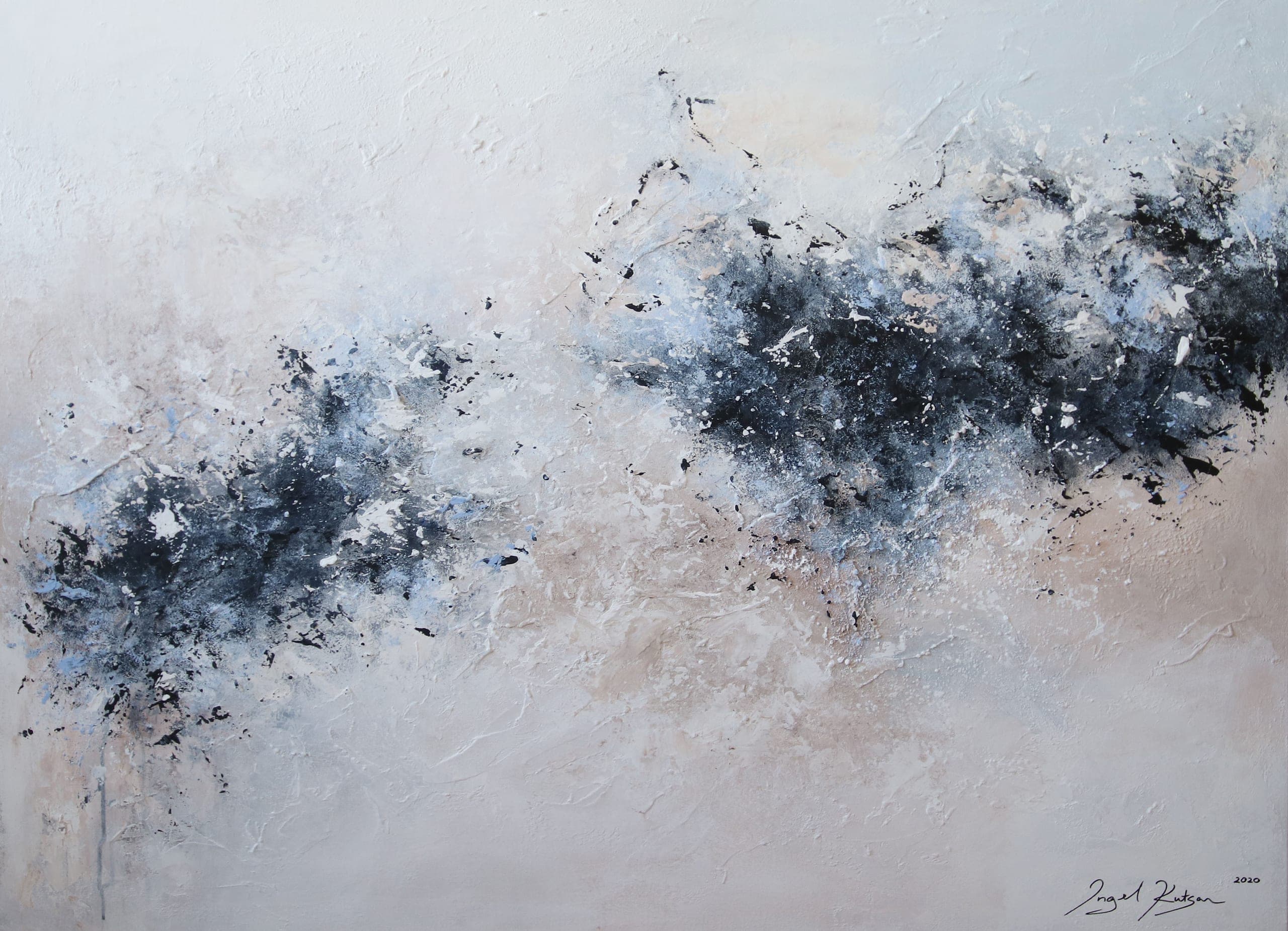 Contemporary abstract painting "Celestial blue" featuring layered texture and balanced composition