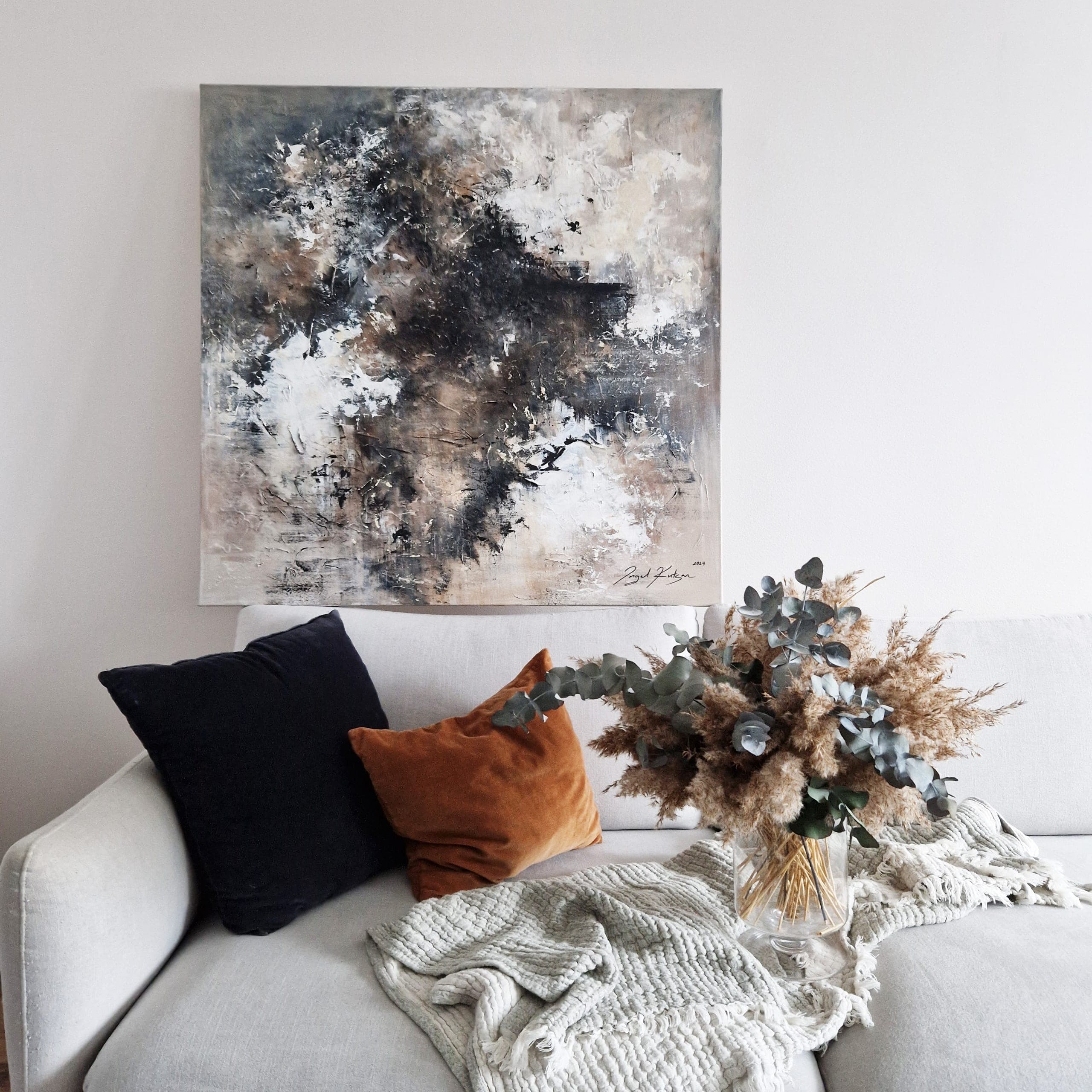 A Perfect mess – textured original abstract painting in light and dark brown, beige and black tones