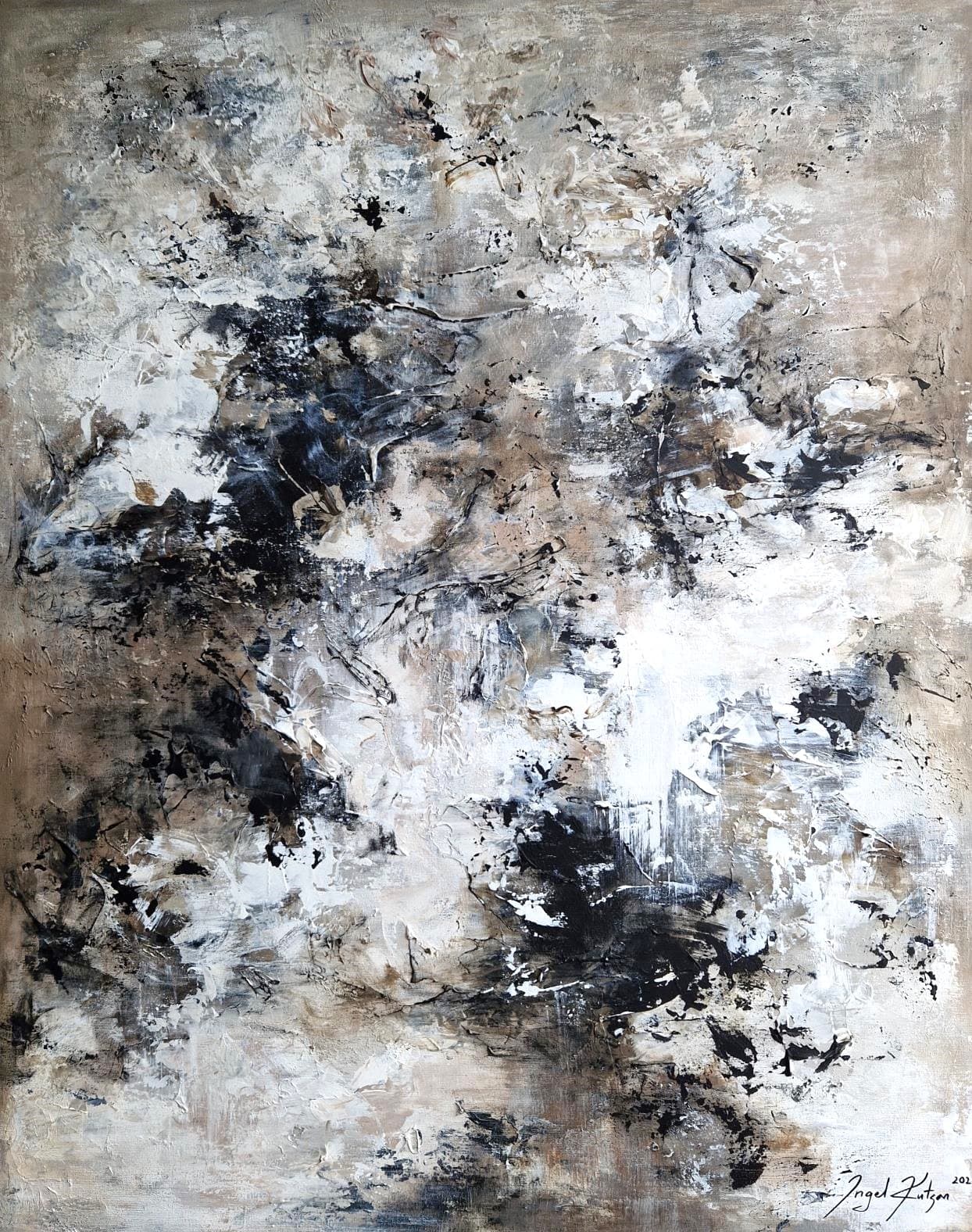 A Perfect mess II – textured original abstract painting in light and dark brown, black tones