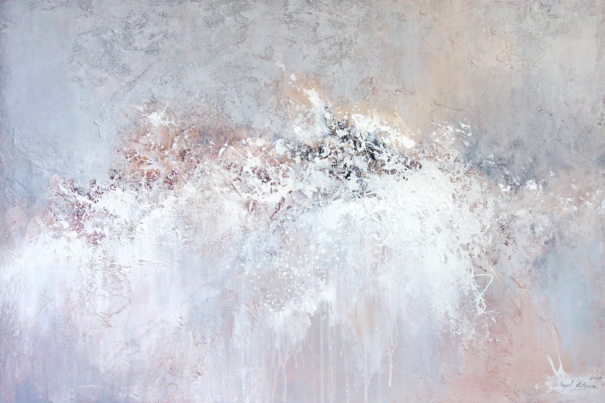 Dream – textured original abstract painting in light gray, light blue, light brown and white tones