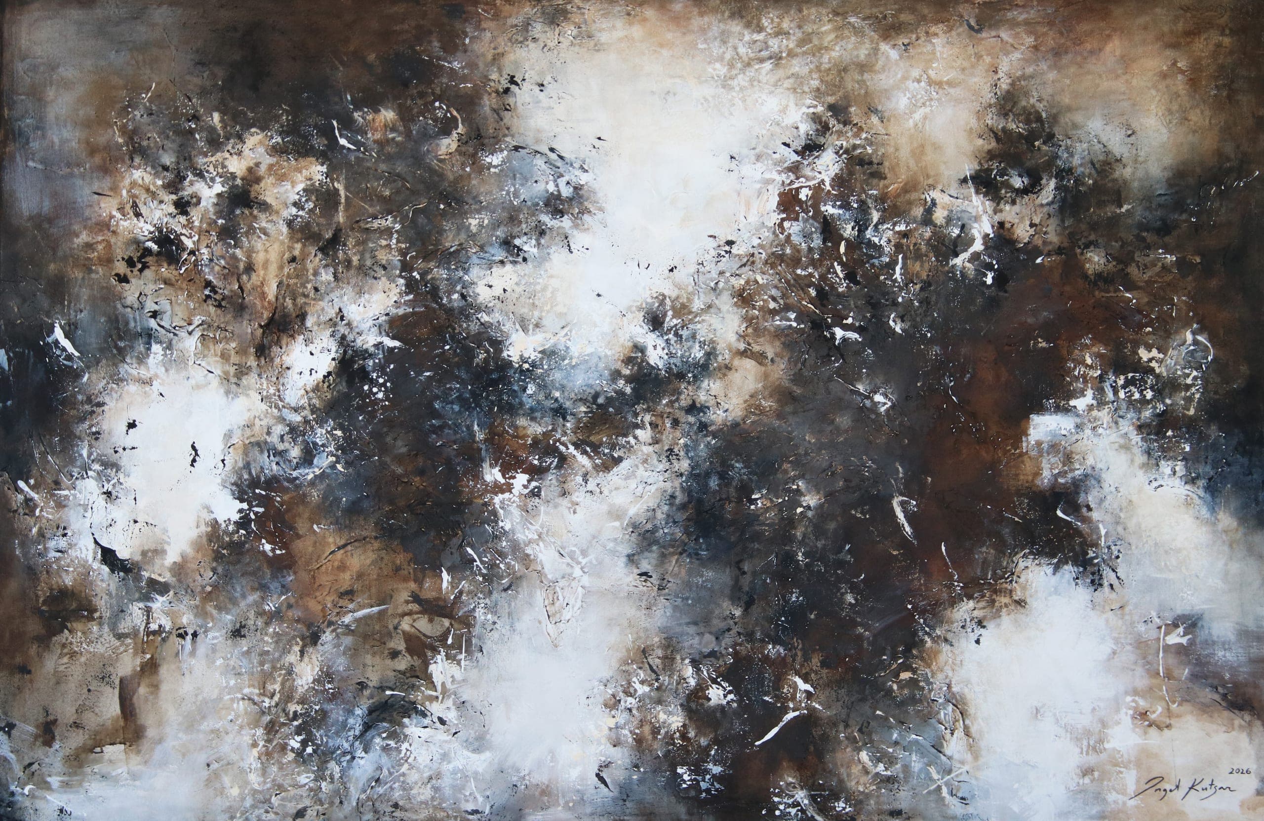 New beginning II – original abstract painting in brown and dark tones with rich texture